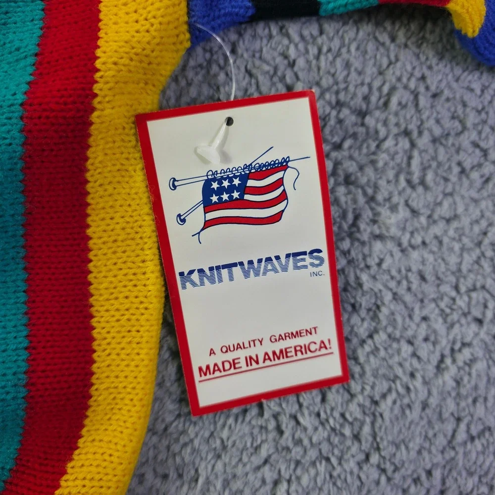 Vintage Knitwaves Kids Sweater 90s Multi Color Abstract Stripe Made in USA NWT